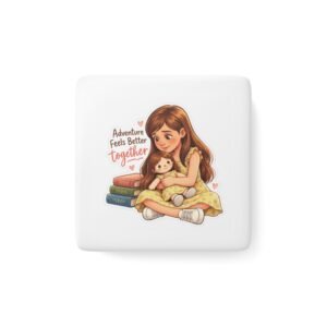A Little Clue Porcelain Magnet | Girl with Rebecca Ann and Book Stack