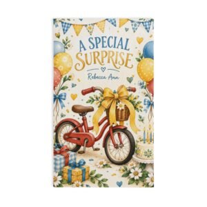 A Special Surprise Hand Towel | Red Bicycle, Balloons & Birthday Cake