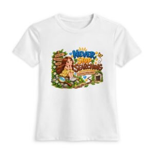 Never Stop Searching T-Shirt | Grow Through Every Adventure Inspirational Tee