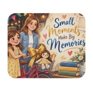 Small Moments Make Big Memories Mouse Pad | Red Bike & Rebecca Ann Illustration